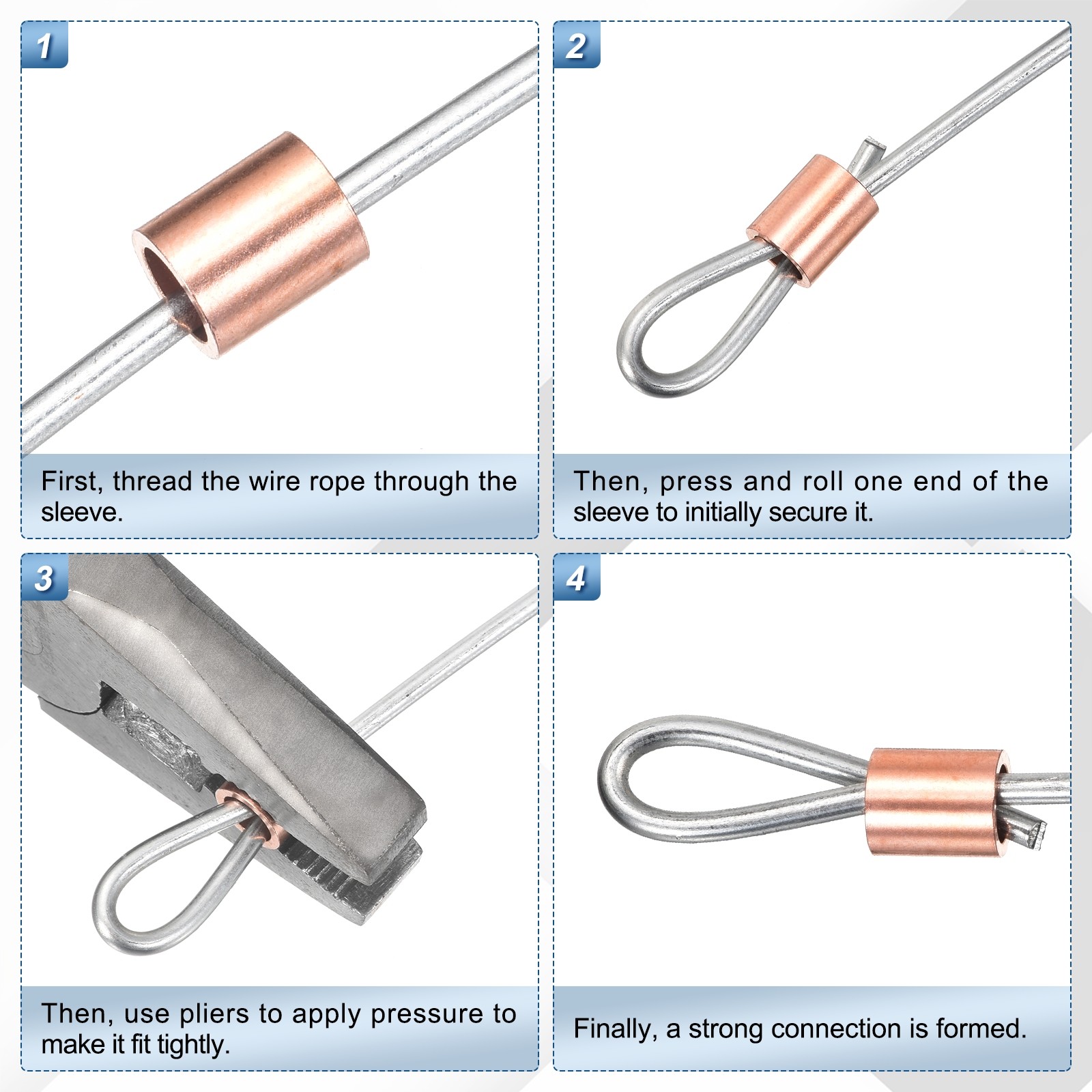 7/64″ (2.8mm) Wire Rope Stop Sleeve, 40 Pcs Copper Crimping Loops Sleeve