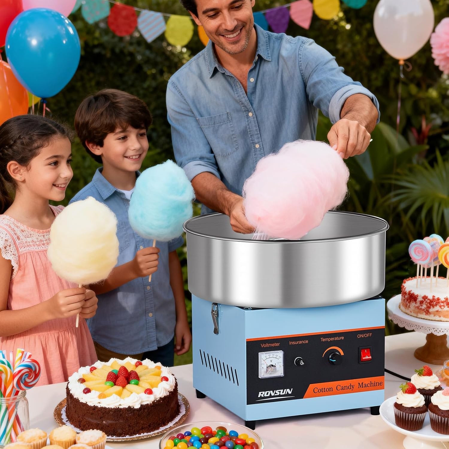 ROVSUN 15″ Commercial Cotton Candy Machine Maker Floss Pink 980W Family Party