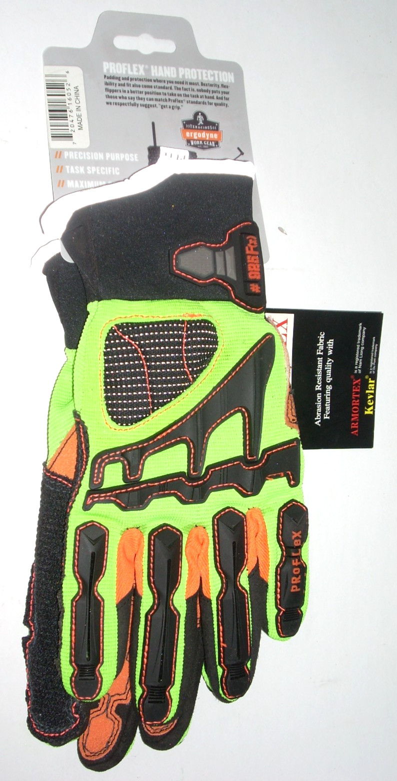 Proflex 925Fx Safety Work Gloves Back Hand Impact Reducing Black Lime Small