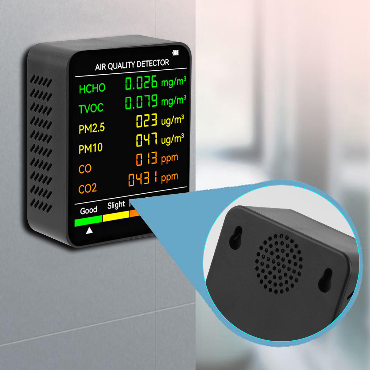 6-in-1 CO2 Detector Monitor, Indoor Air Quality Monitor with Real-Time CO2