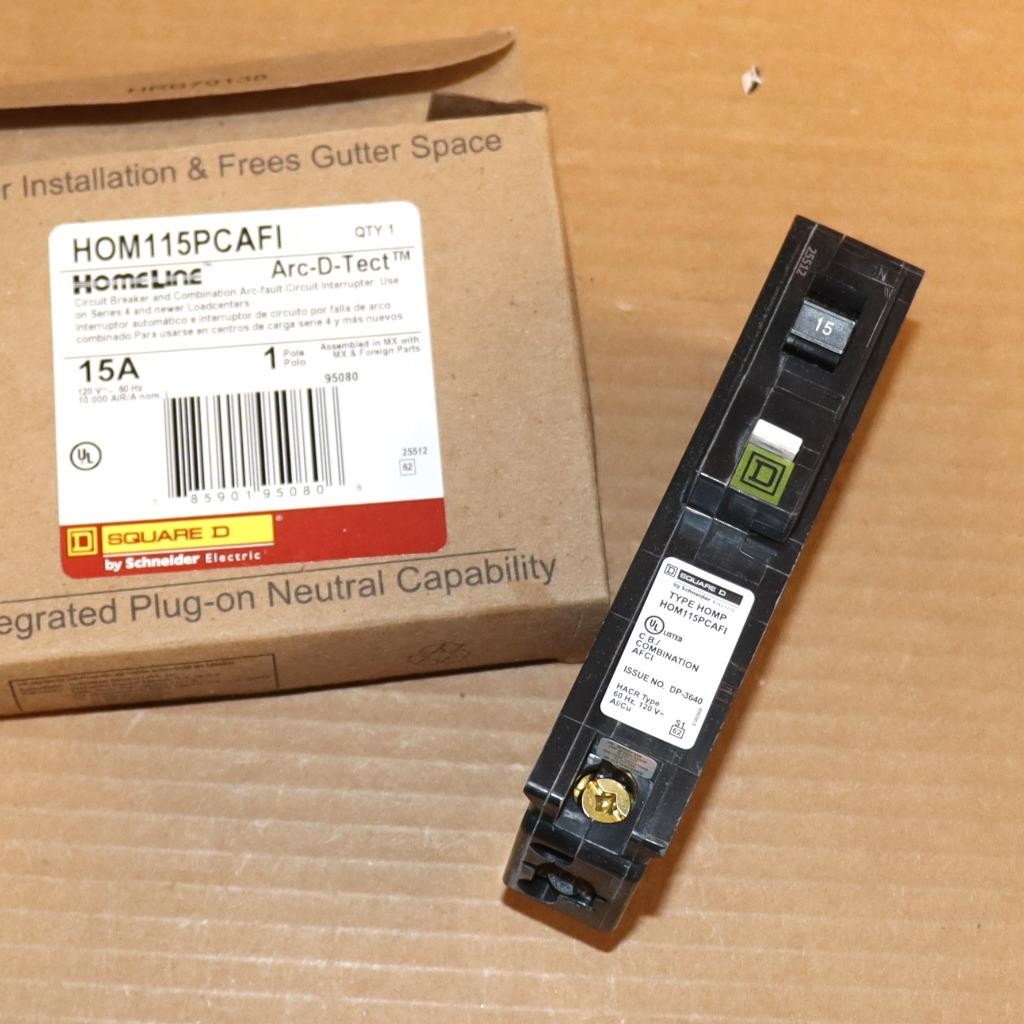 New Square D HOM115PCAFI 1 Pole 15 Amp Arc Fault Plug On Neut Breaker More Avail