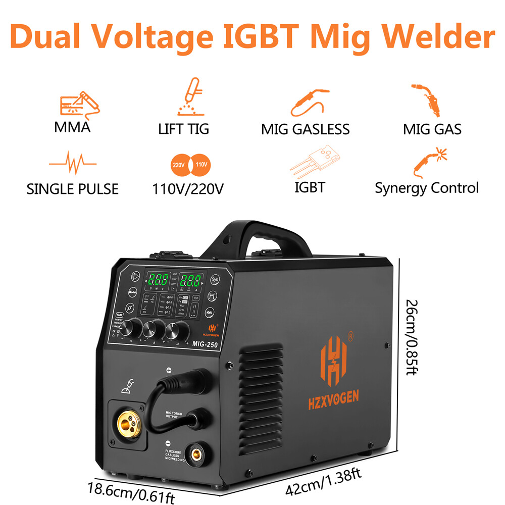 6in1 Gasless MIG Welder Spot/Lift TIG/Stick/Gas MIG 250A 110V/220V for Aluminum
