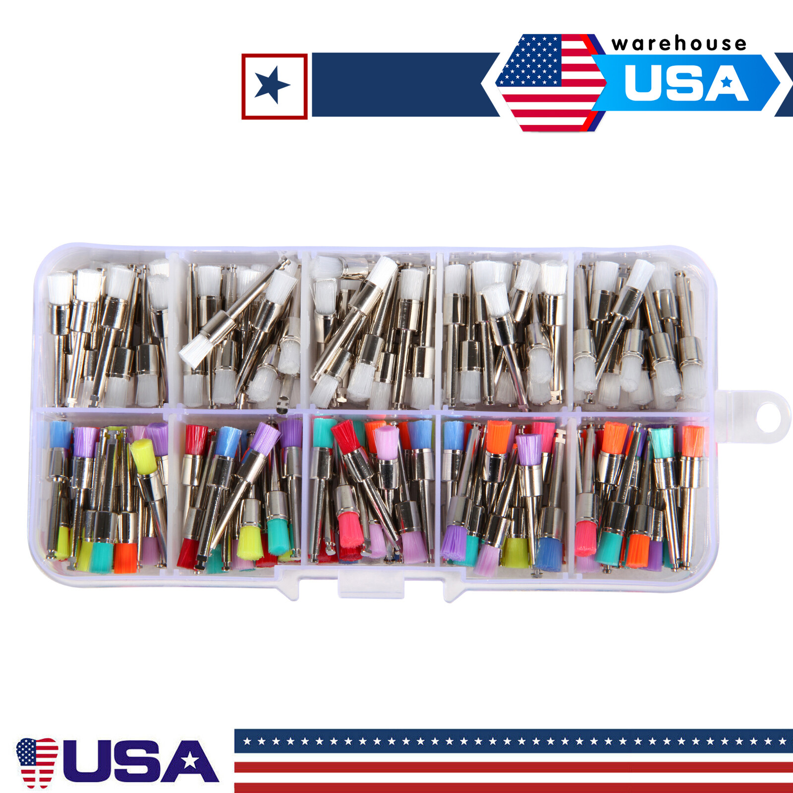 Dental Nylon Polishing Flat Latch Polisher Prophy Brush Disposable Mixed US