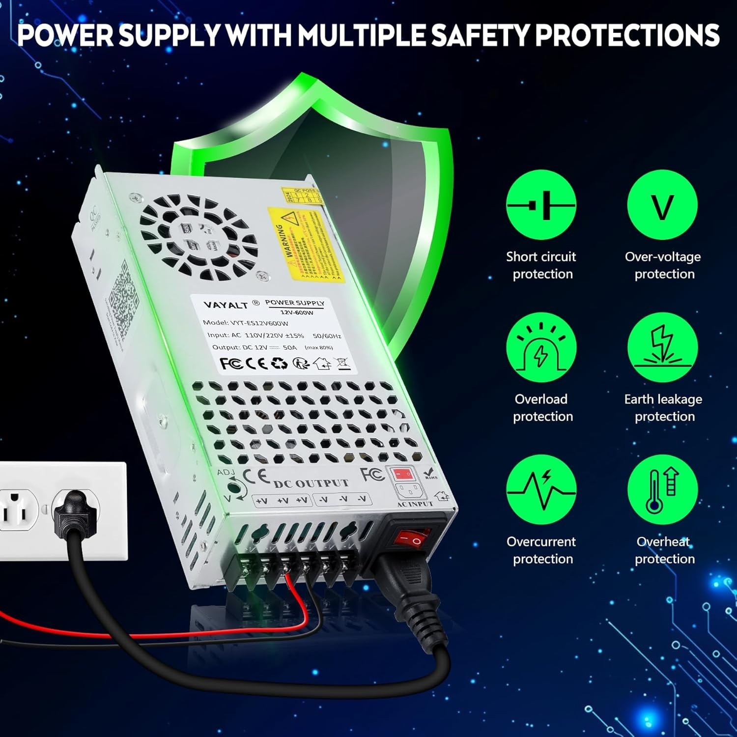 12V 600W Switching Power Supply – Reliable AC to DC Converter for Electronics