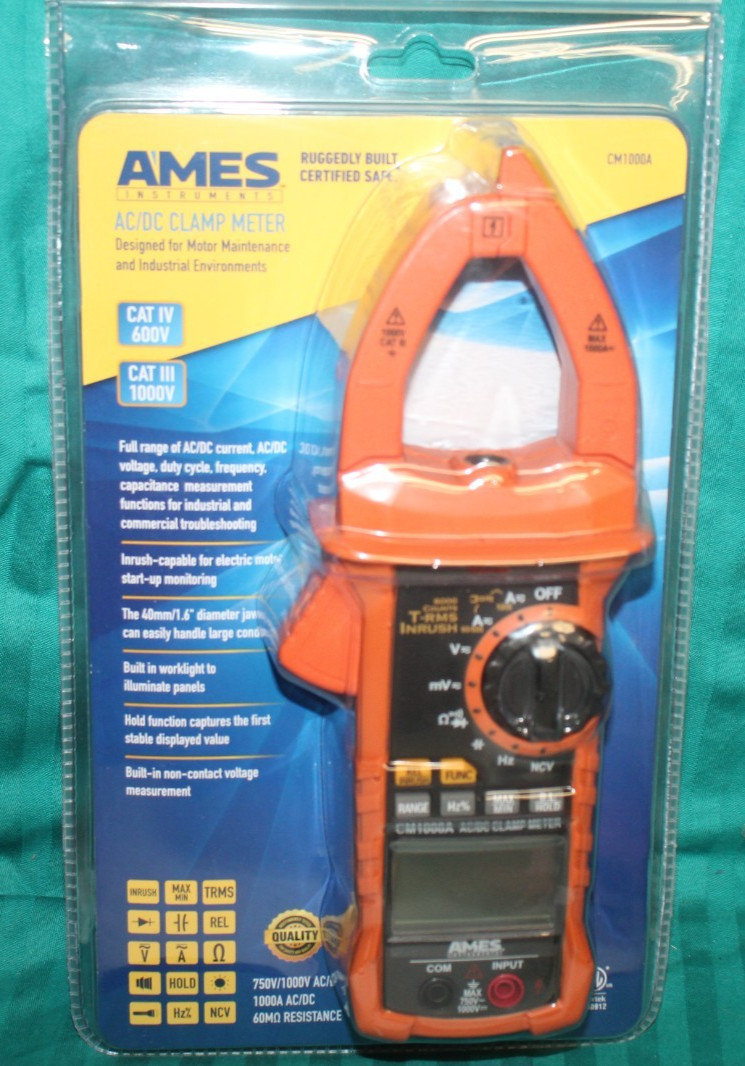 Ames Instruments AC/DC Clamp Meter (CAT IV 600V/CAT III 1000V) ~ Model #64017