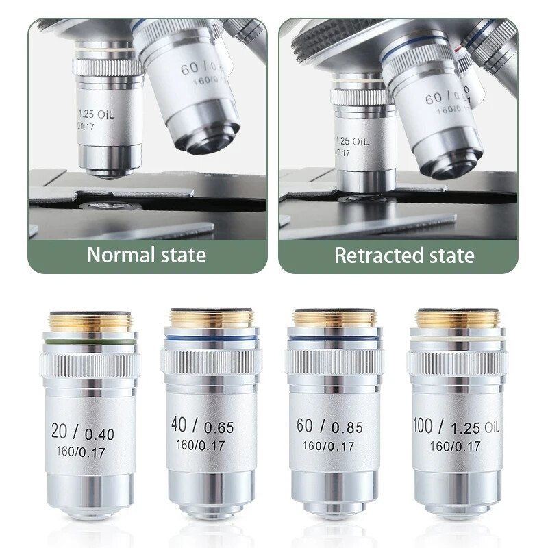 Biological Microscopes Achromatic Objective Lens 4X 10X 20X 40X 60X 100X 195mm
