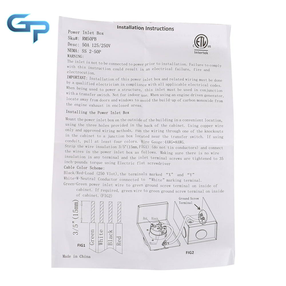 50 Amp Generator Power Inlet Box, SS2-50P 3 Prong Power Inlet Box 120/250V