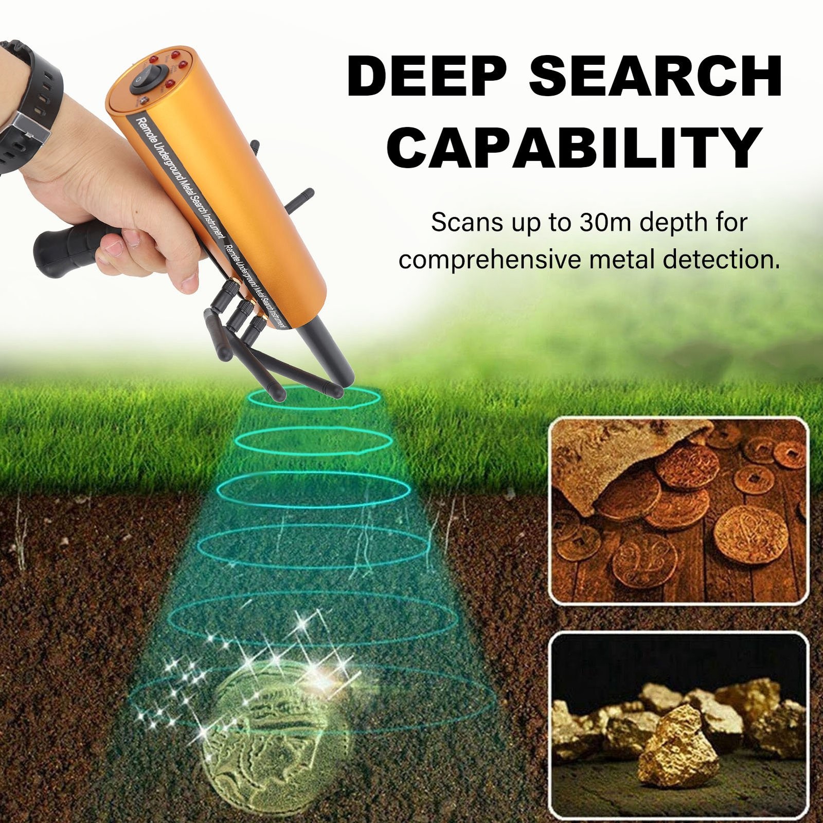 AKS Metal Detector Handheld 6 Antenna Metal Pinpointer 30m Depth 1200m Range