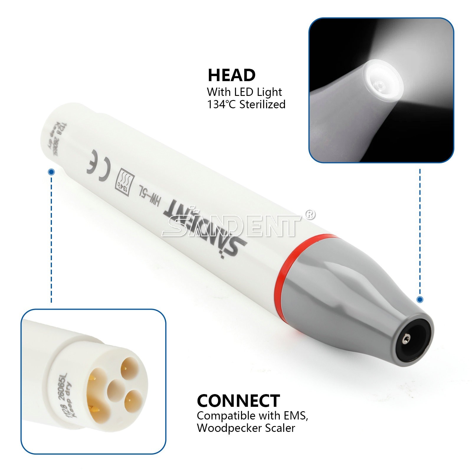 4xFit Woodpecker HW-5L Dental Ultrasonic Scaler LED Handpiece Compatible EMS USA