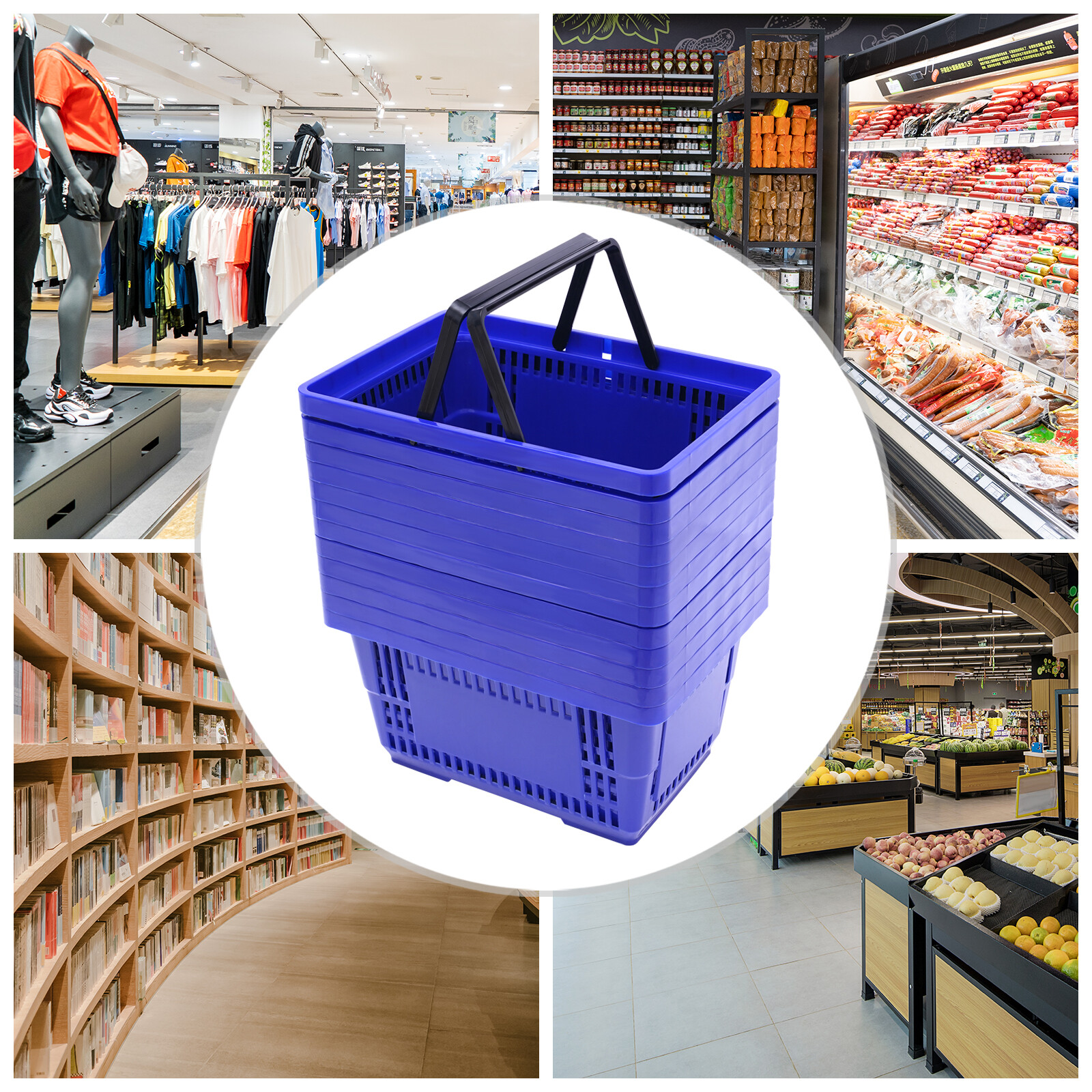 12x Shopping Baskets With Handles Retail Store Supermarket Baskets Stackable NEW