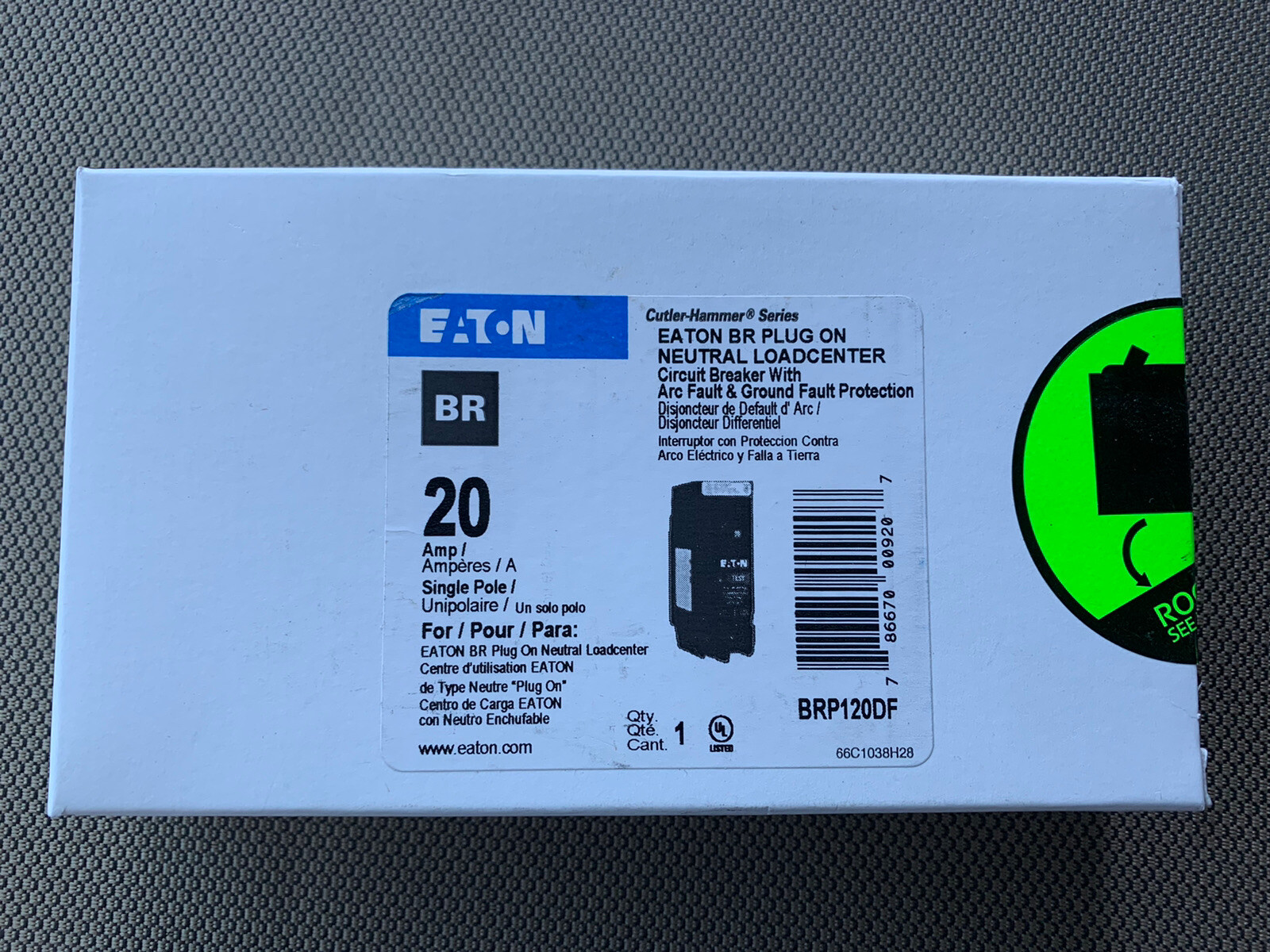 BRP120DF Eaton Cutler Hammer Arc Fault & Ground Fault Protection Dual Function