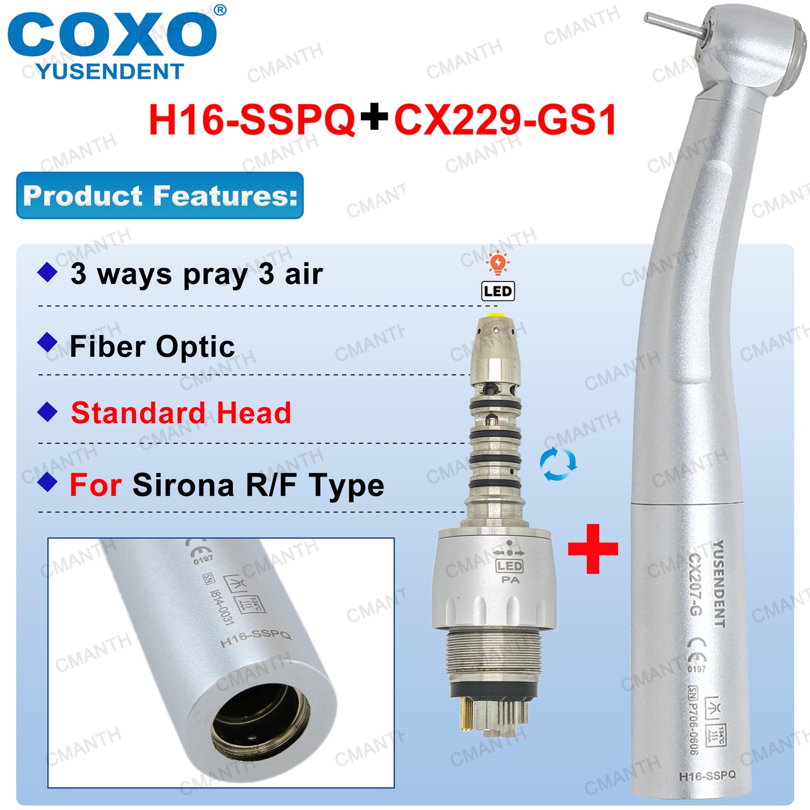 US COXO Dental Fiber Optic Handpiece High Speed Turbine Fit KAVO NSK Sirona 6Pin
