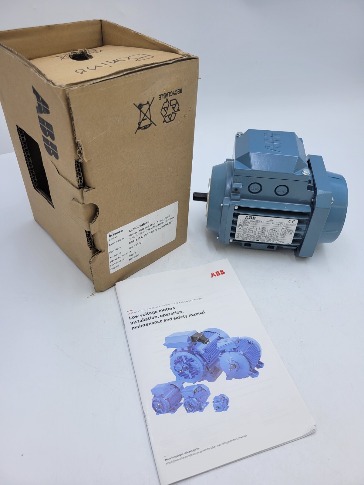 ABB 3GAA051312-CSF M3AA 056 B 2 Motor 0.12kW 2 Pole 3 Phase 400 Volt 2800-RPM