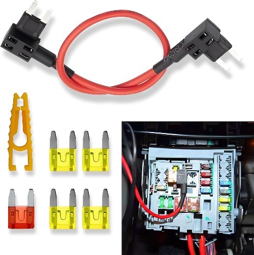 1 PC Car Fuse Adapter with Standard 14 AWG Wire, 20 Amp Bypass Cable and Puller