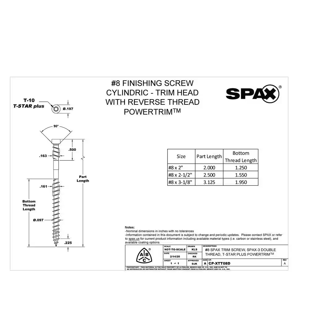 #8 X 3-1-1/8 In. Exterior / Interior Trim Head Wood Composite Screws Powertrim T
