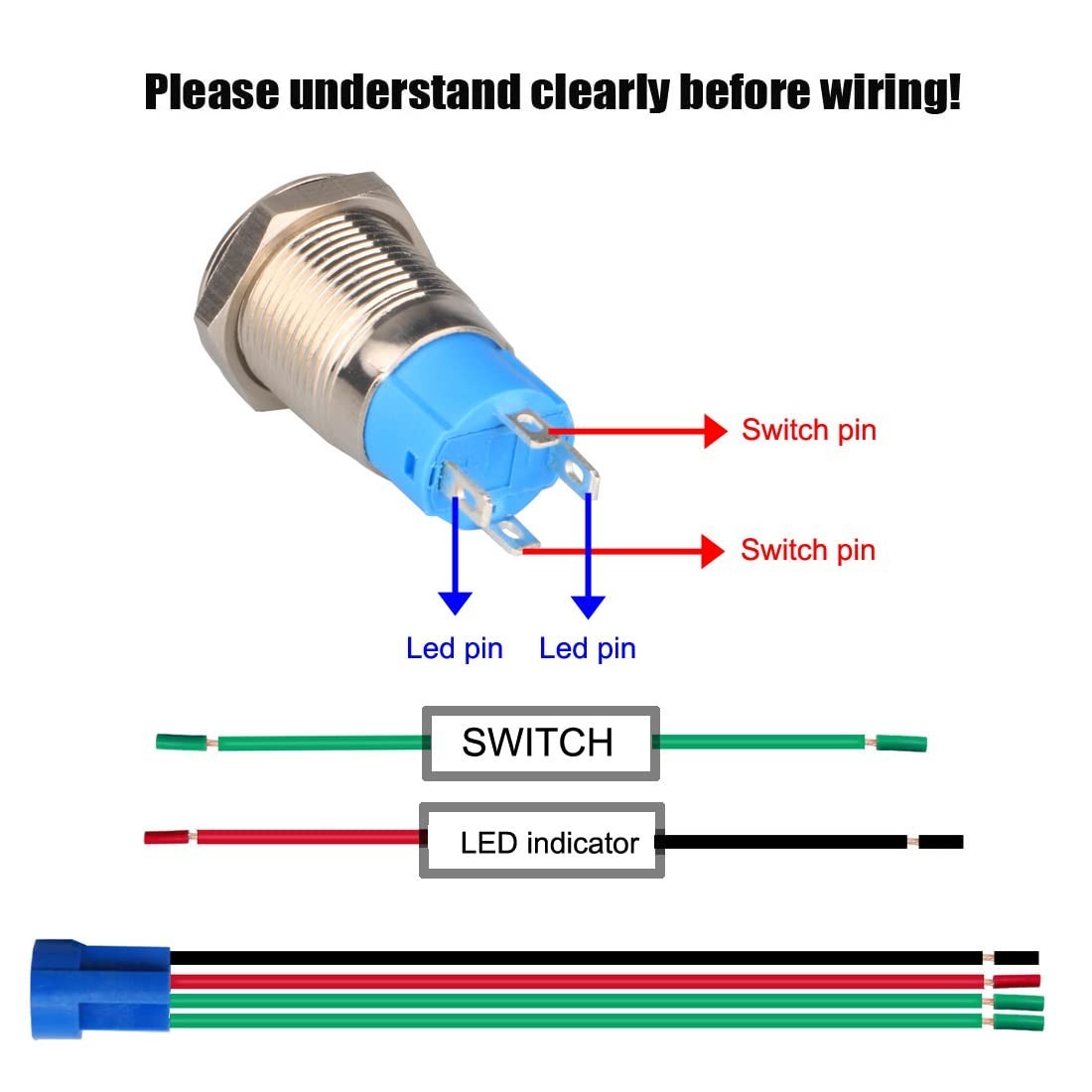 Latching 2PCS Stainless Steel Push Button Switch with LED and Protection