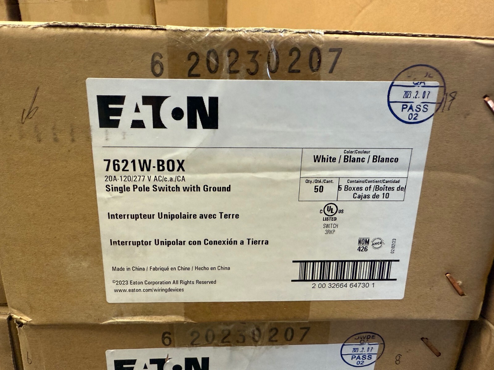 EATON COOPER 7621W COMM GRADE DECORATOR ROCKER SWITCH 20A 120/277V WHITE PICKQTY