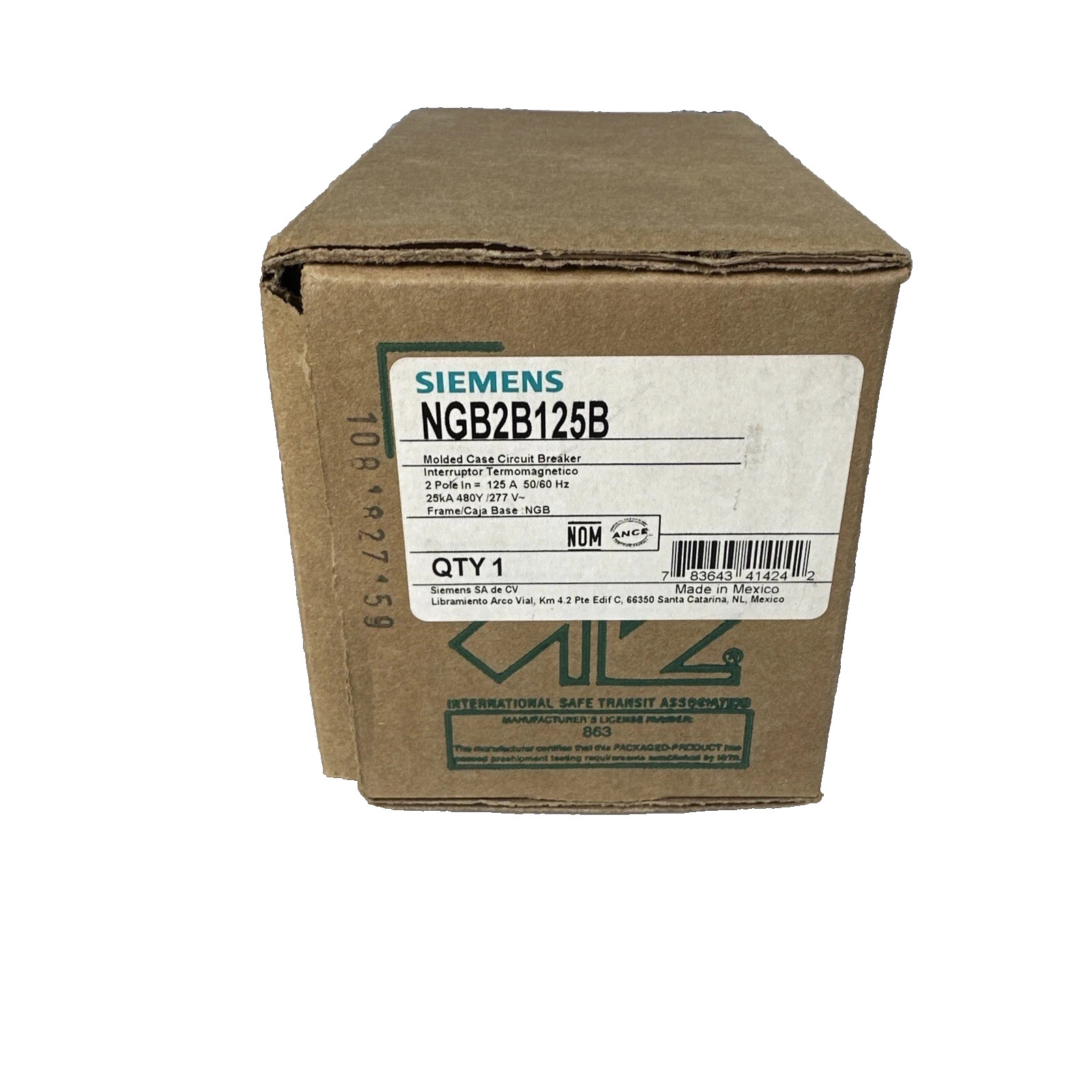 NEW Siemens NGB2B125 125 Amp 480/277V 2 Pole Circuit Breaker