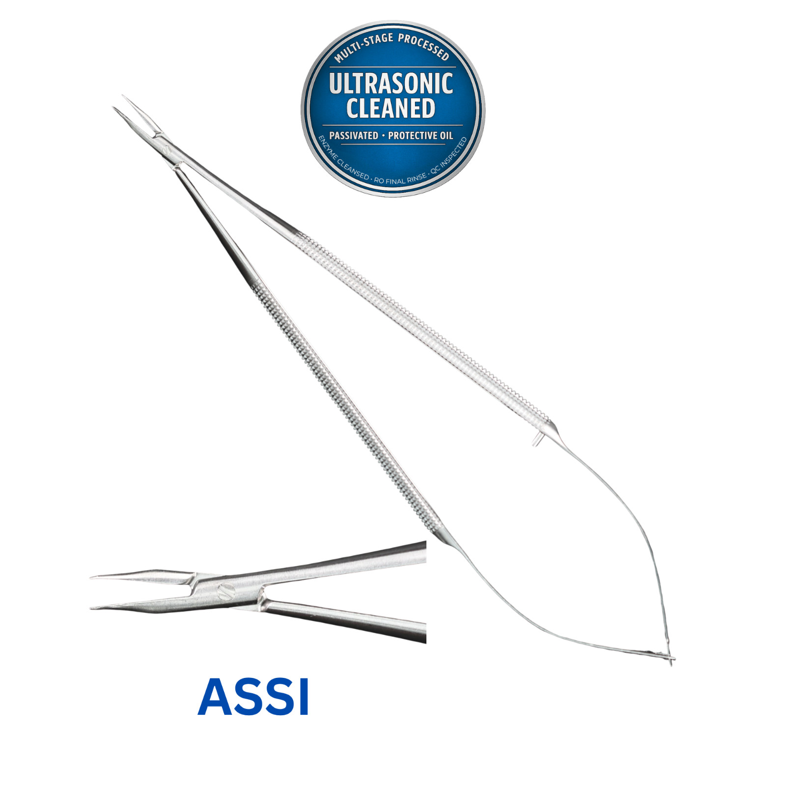 ASSI ASSI.B-18-8 Microsurgical Needle Holder, Concavo/Convex Jaw, Curved, 18cm