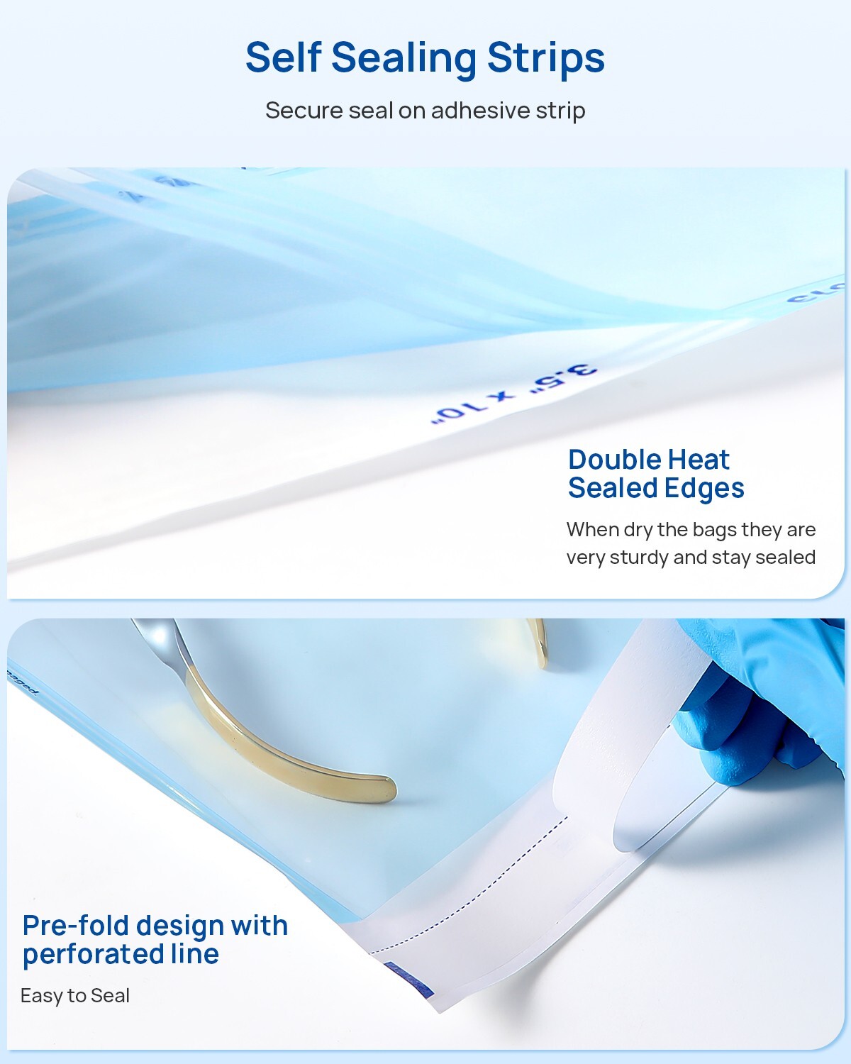 2000/Case JMU Self Sealing Sterilization Pouches Dual Indicator, Size 3.5″x6.5″