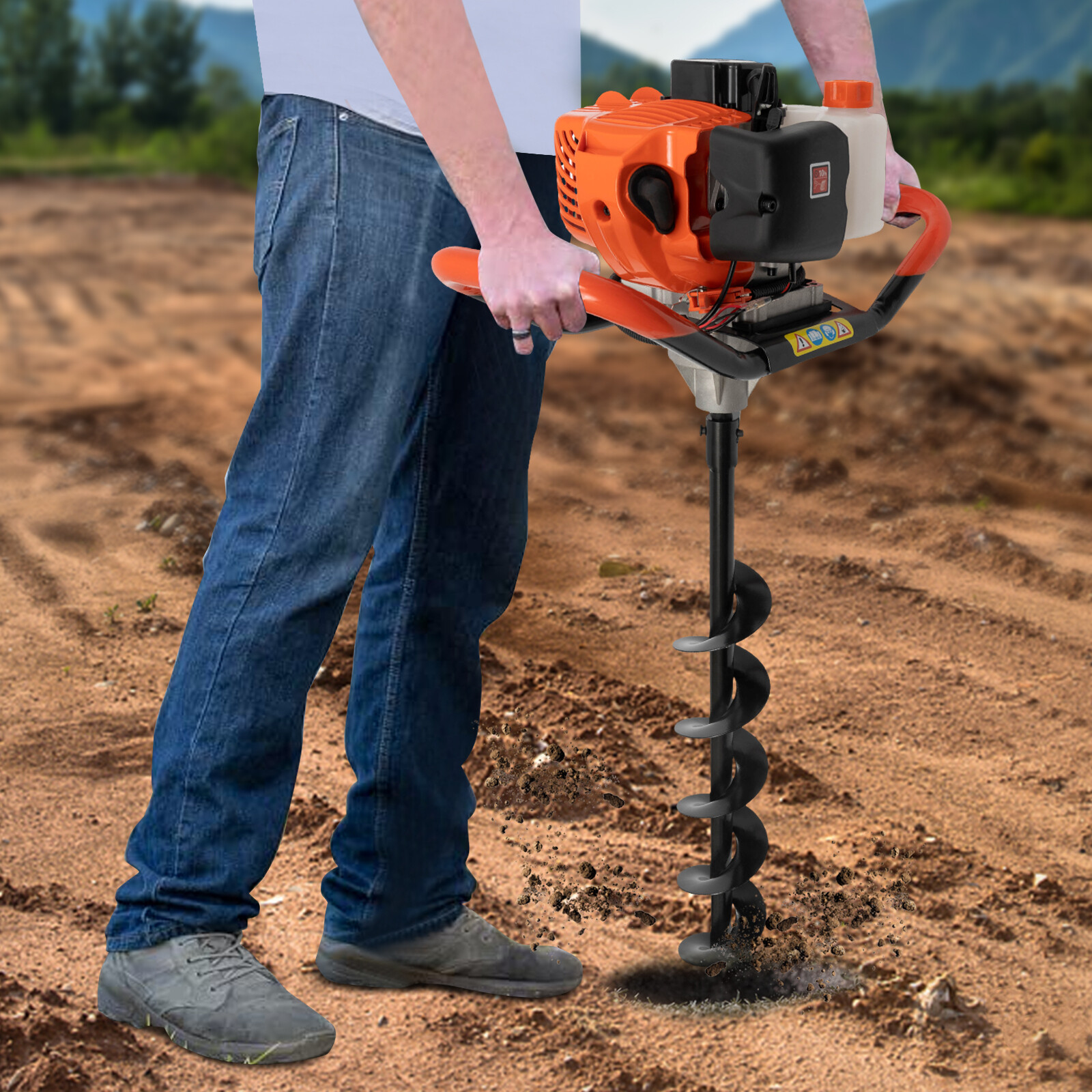 52CC Post Hole Digger Gas Powered Earth Auger Borer Ground 4″ 6″ 8″ Bits