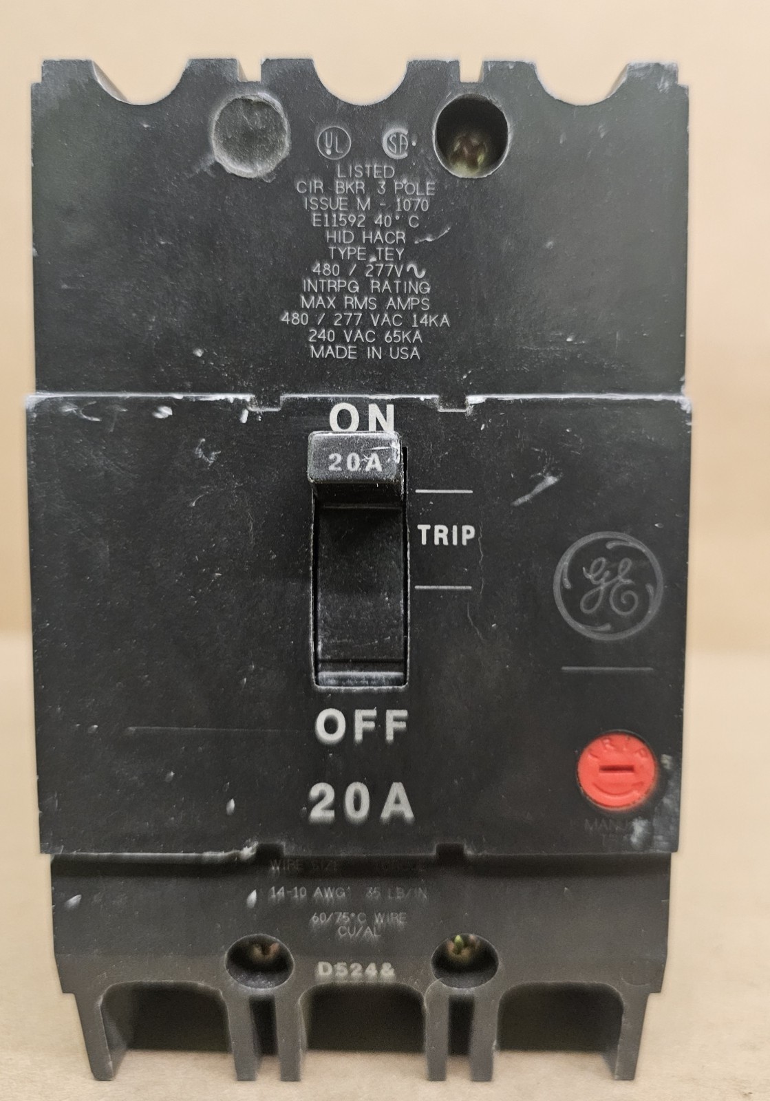 General Electric Ge TEY320 Circuit Breaker 20a Amp 3p 480/277V