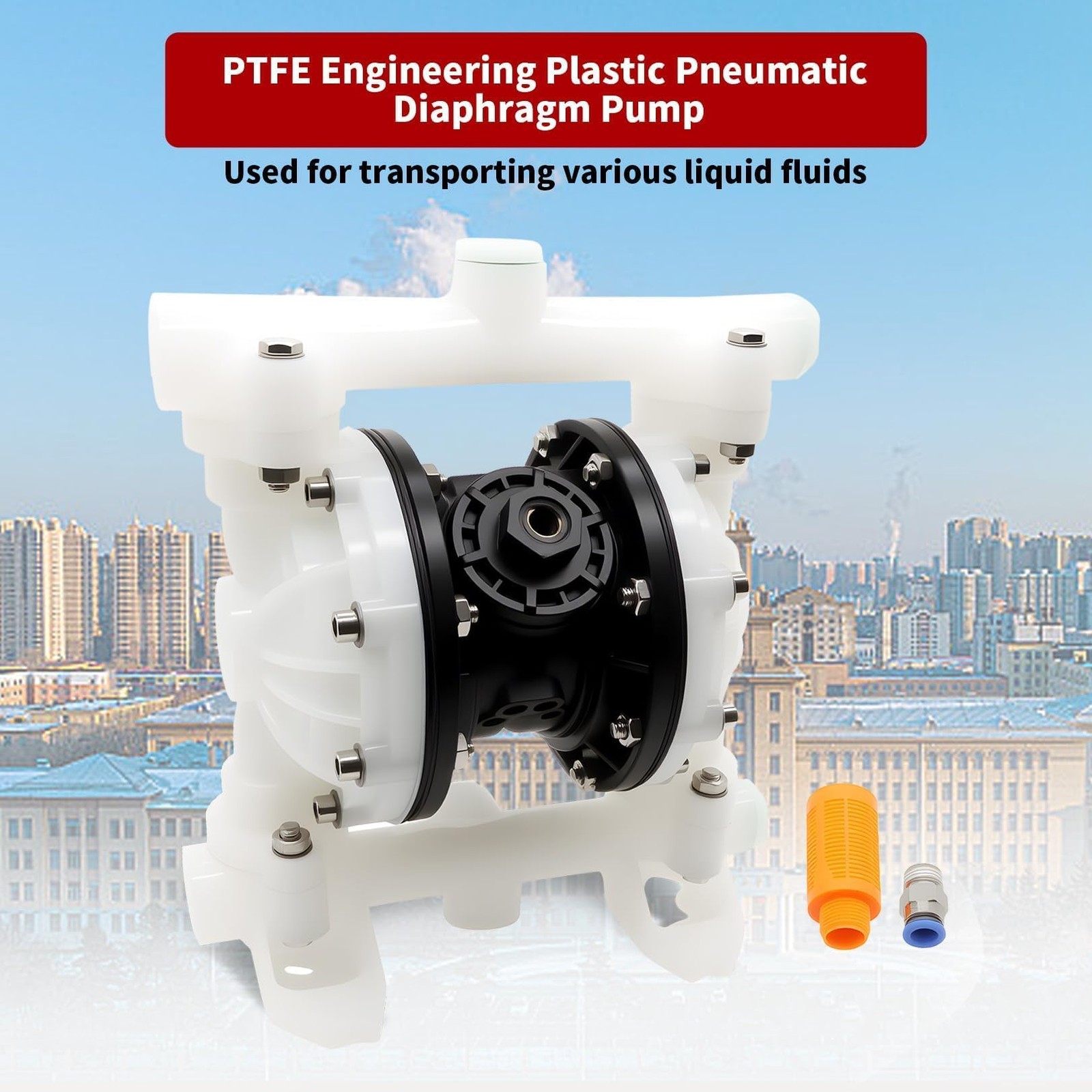 Nakkaa Pneumatic Double Diaphragm Pump PTFE 22GPM Transfer Pump 1″ In/Out Max…