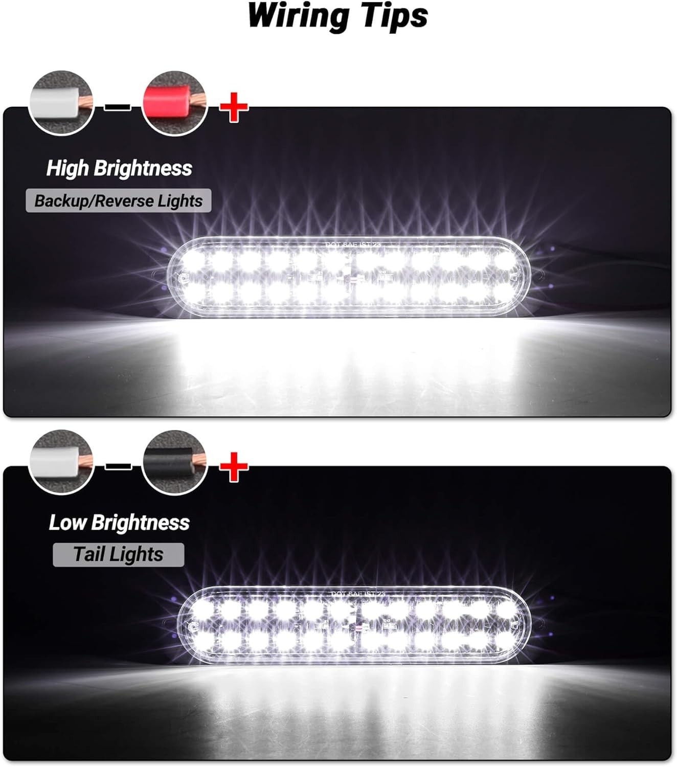 24LEDs Trailer Backup Reverse Light Surface Mount 7.5 inch Bar-White
