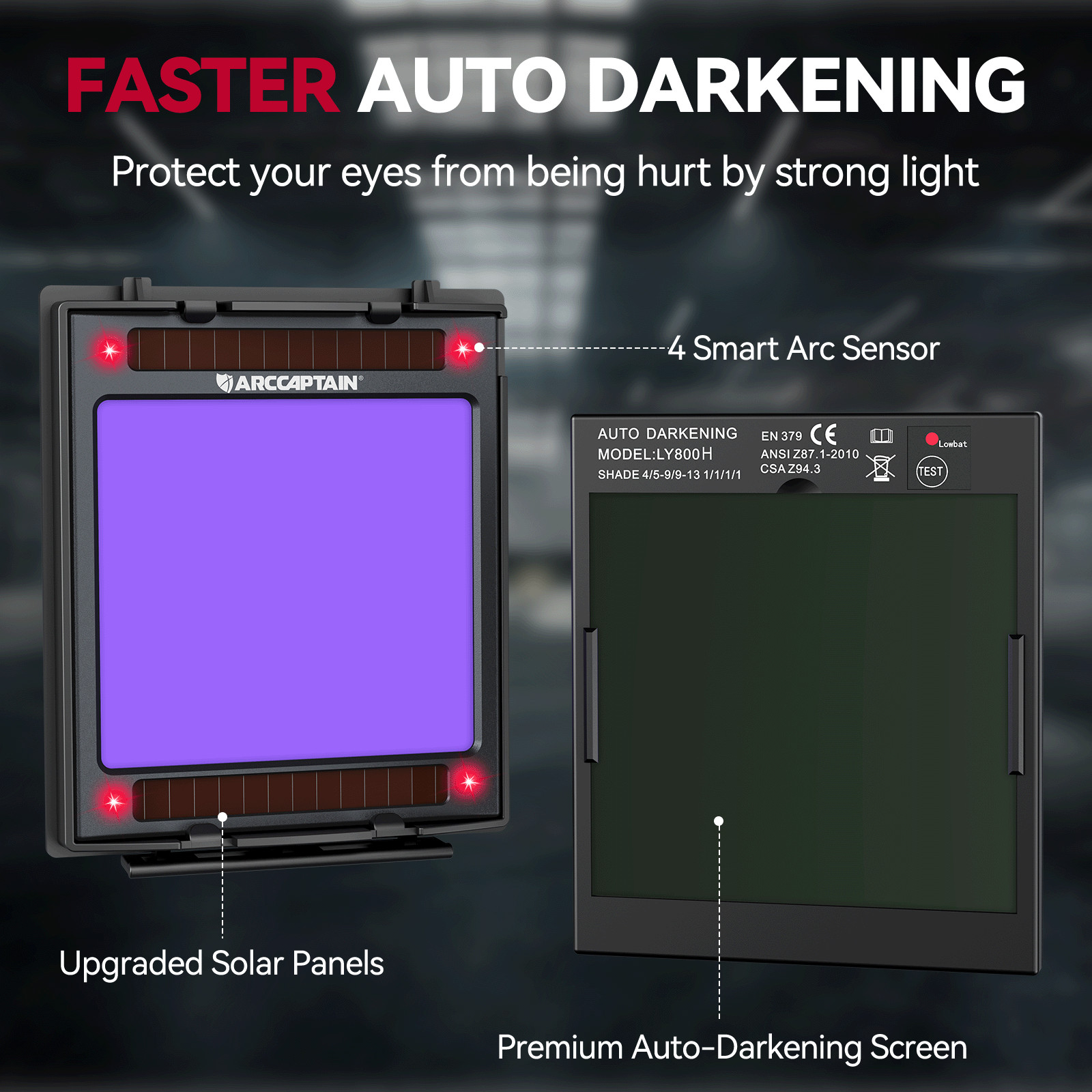 ARCCAPTAIN True Color Auto Darkening Welding Helmet for Arc Tig Mig with Light🔥
