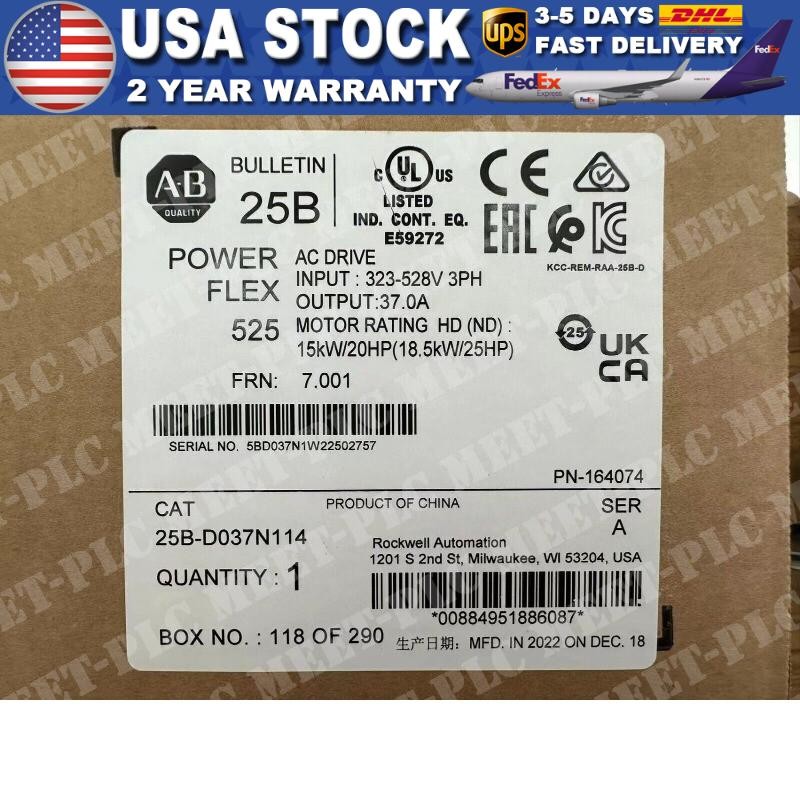 25B-D037N114 Allen Bradley PowerFlex 525 AC Drive NEW Factory Sealed US Free Tax