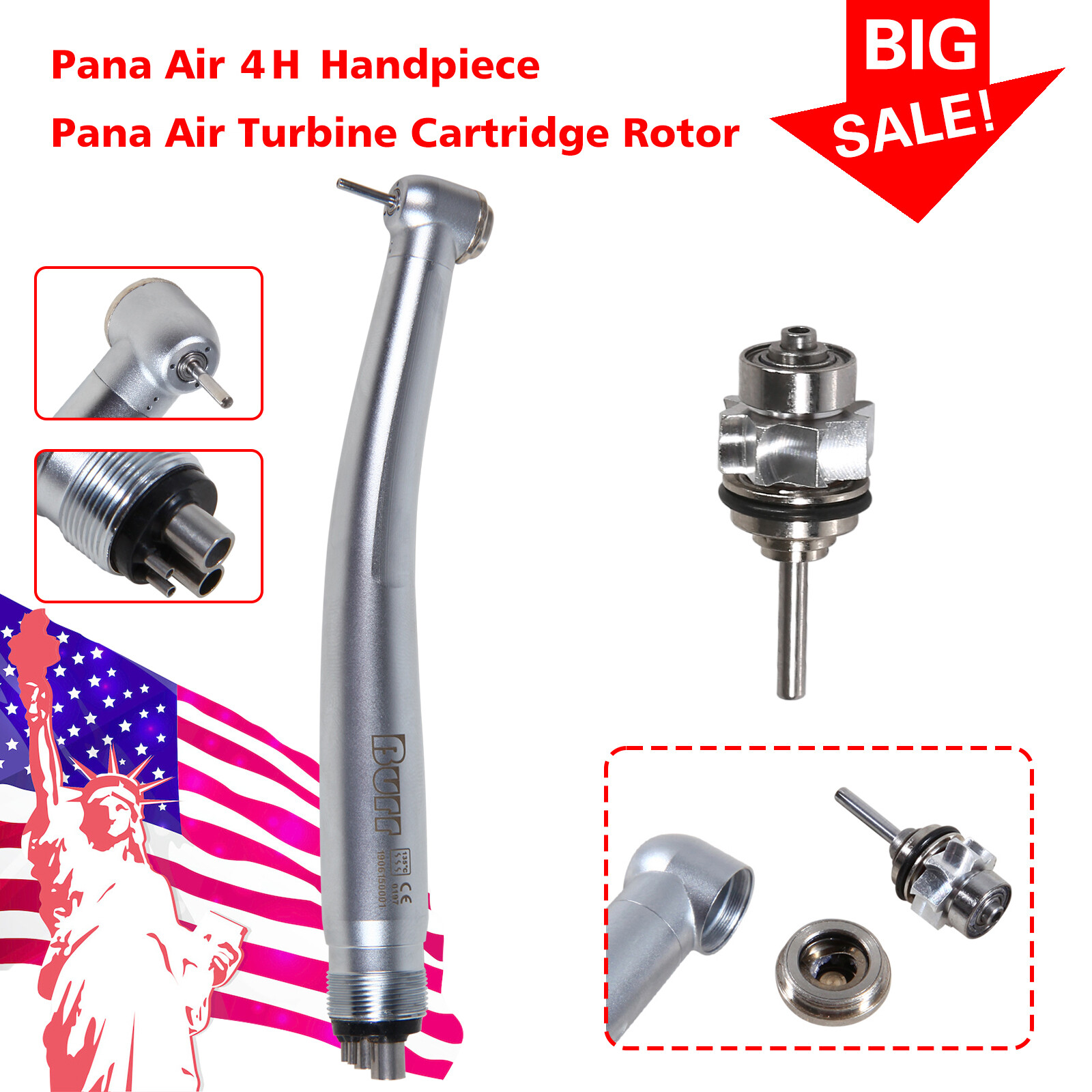 1-10Pcs NSK Style Dental High Speed Handpiece U3BM 4Hole/ Cartridge Turbine