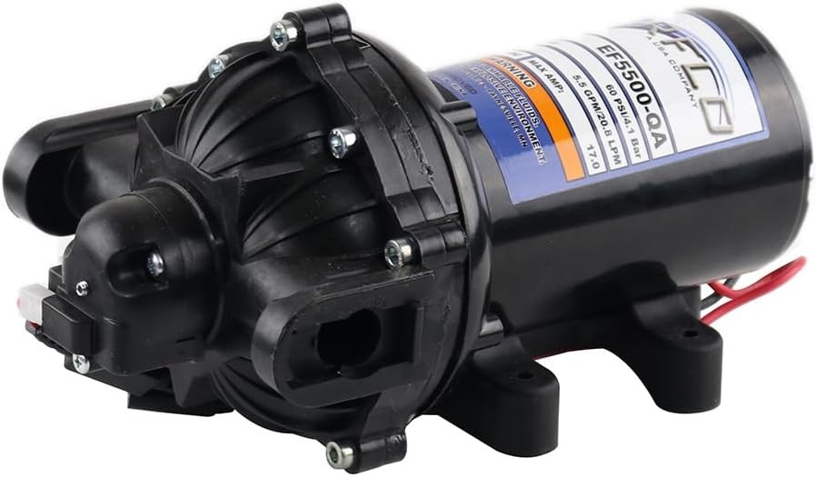 EF1000-BOX 12V Diaphragm Pump with 3/8″ Hose Barb Ports, 1.0 Gpm