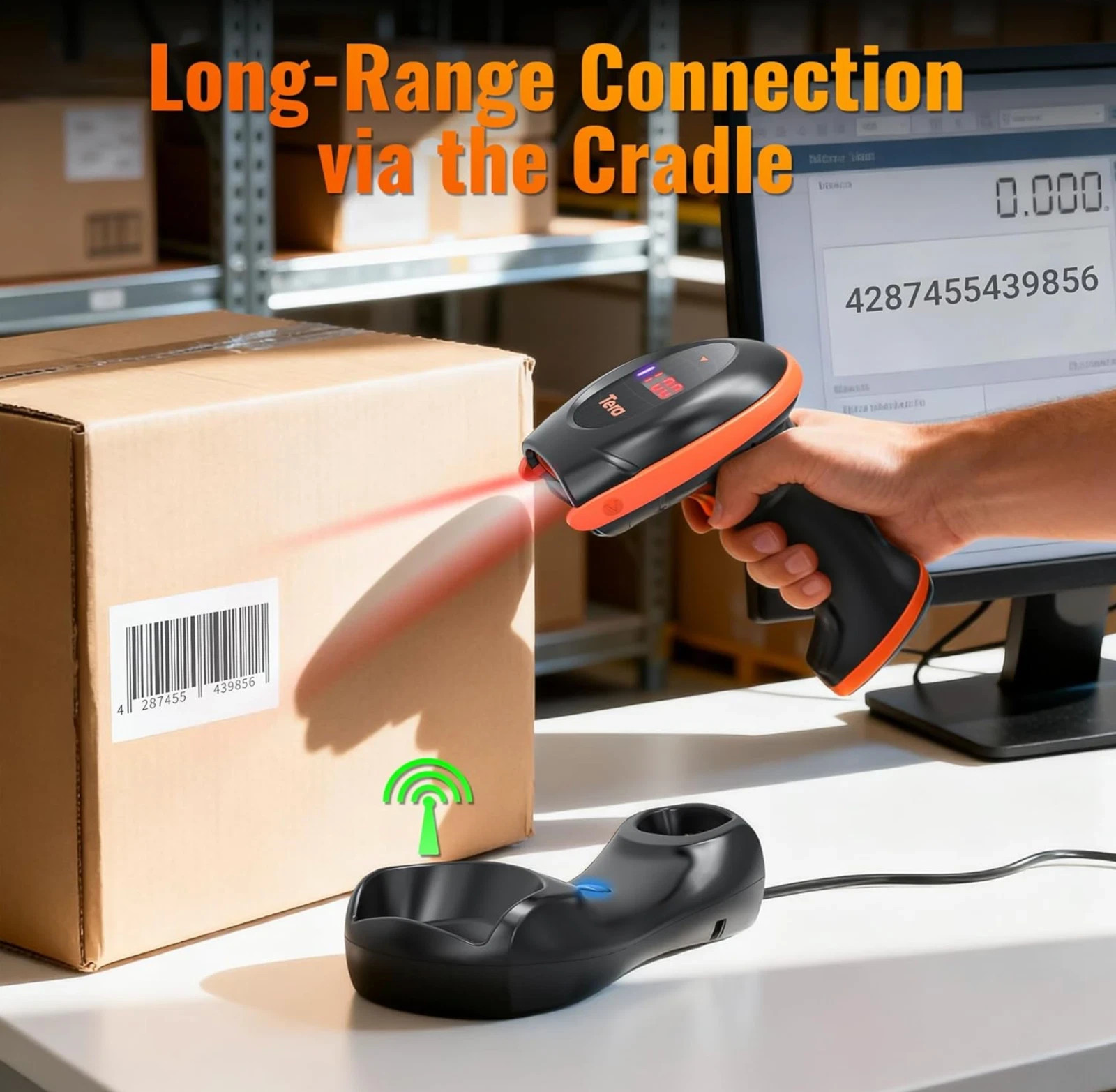 Tera Pro Series Wireless 1D 2D QR Barcode Scanner with Cradle Display HW0008