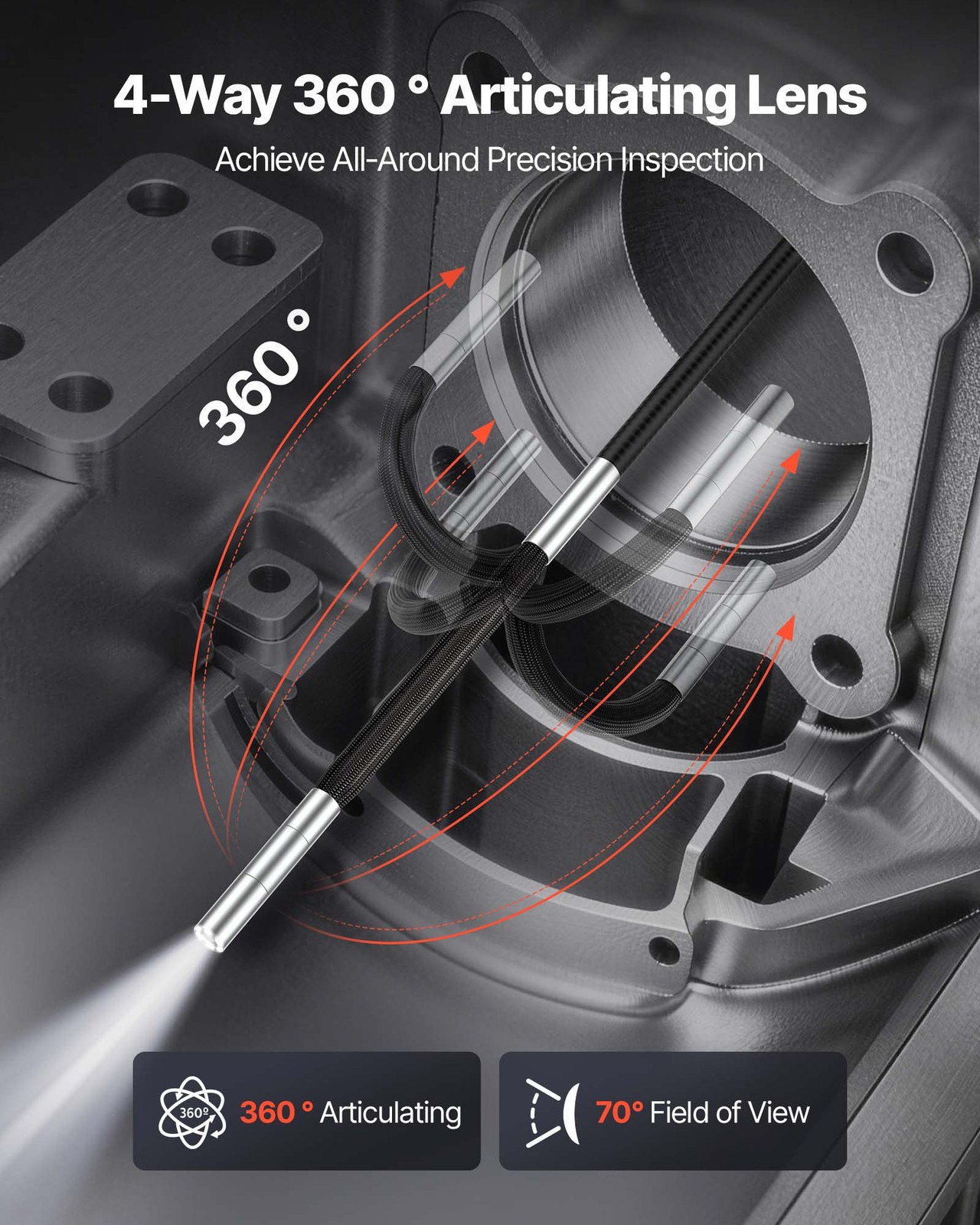 VEVOR 360° Articulating Endoscope Camera with 0.15″ Ultra Slim Lens 4.5″ Screen