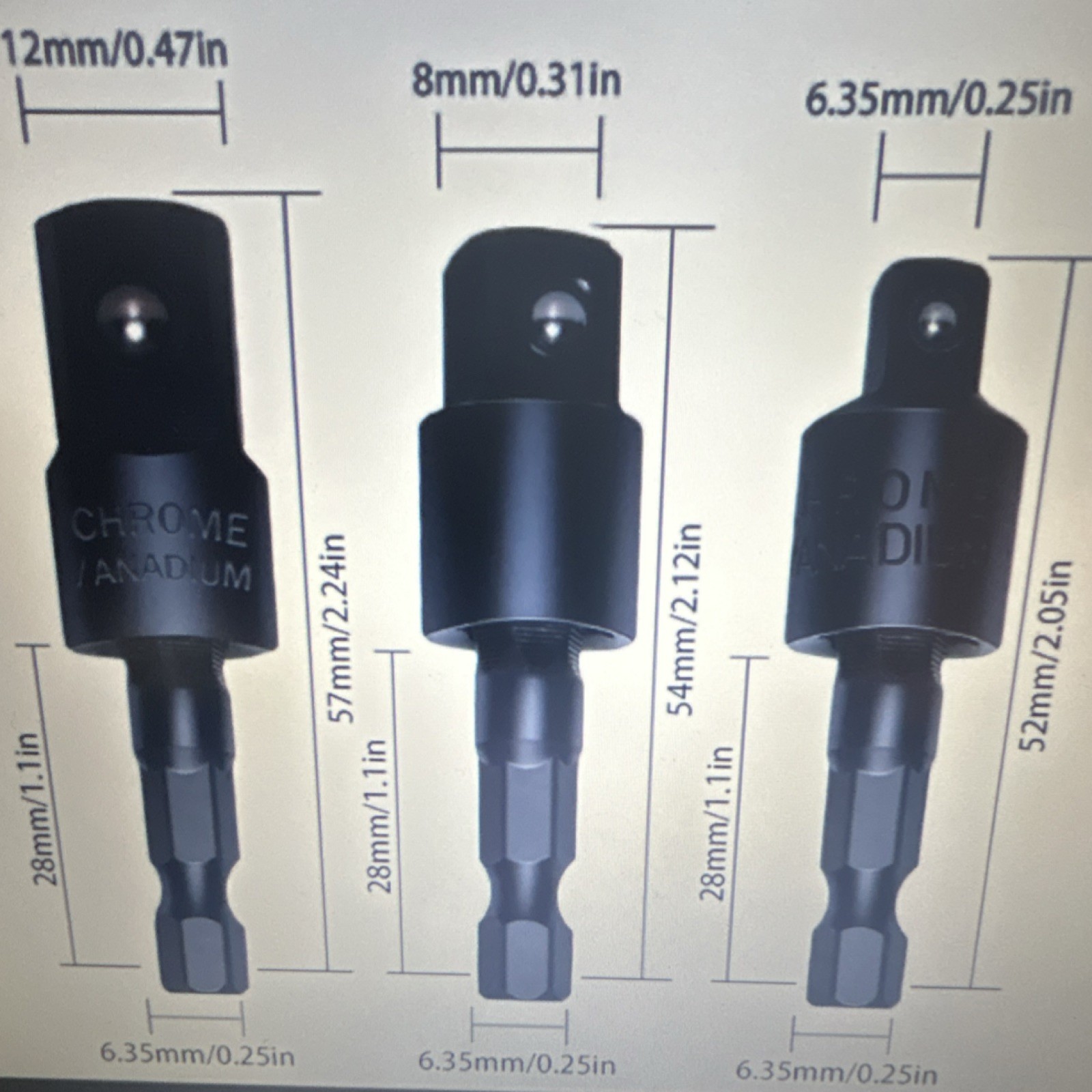 Hex Shank Drill Bit Adapter Set, 105° Right Angle, 1/4 3/8 1/2 Socket, Rotatable
