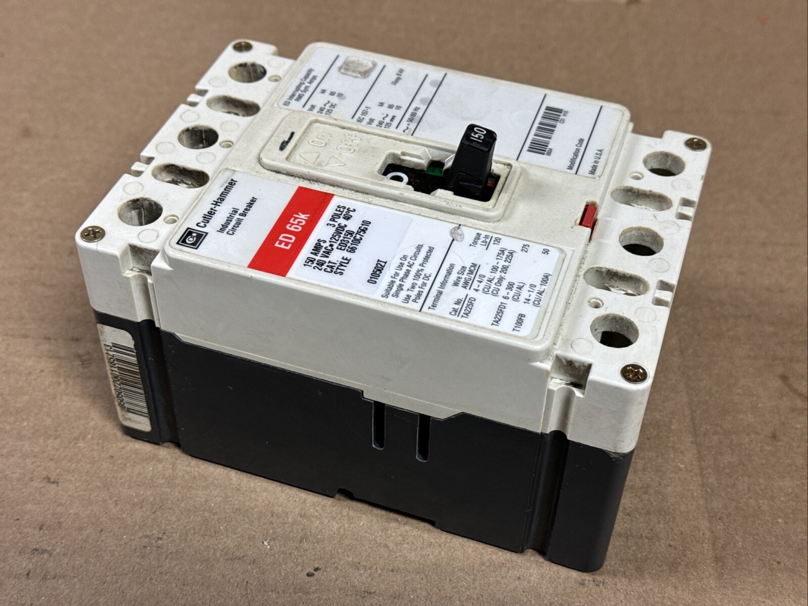 Cutler Hammer ED3150 150A Circuit Breaker 150 Amp 3 Pole 240V ED 65K FAST SHIP