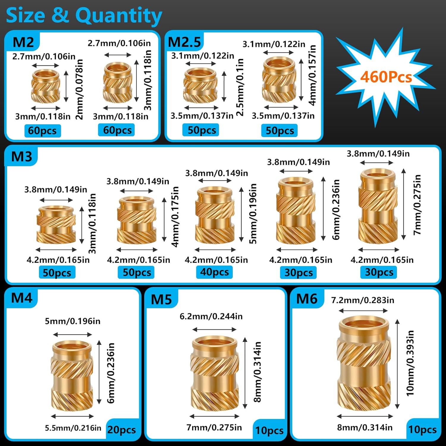 467Pcs M2-M6 Brass Threaded Inserts Kit w/ Heat Tool for 3D Print