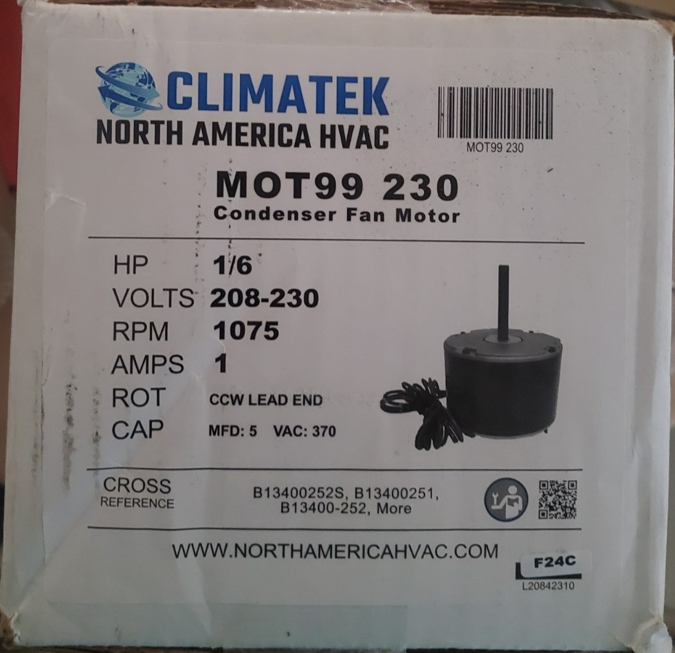 ClimaTek Condenser Fan Motor 1/6 HP MOT99-230