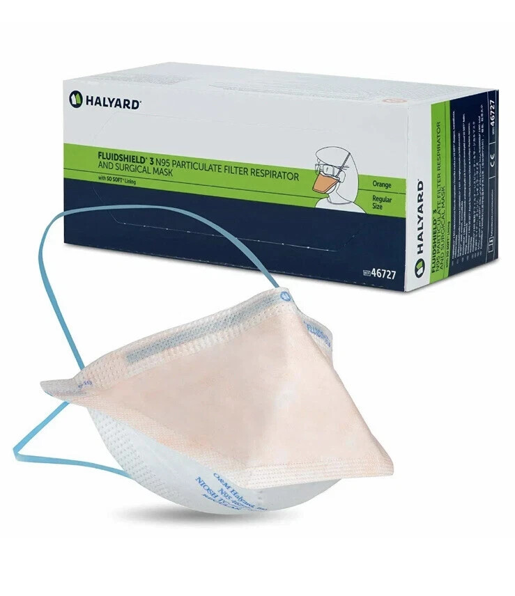 (35 Masks One Box) HALYARD FLUIDSHIELD 3 Surgical Level 3 size 46727 NEW 04/2027