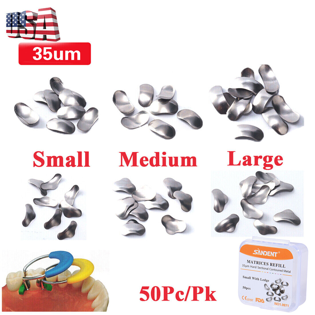 50 Pcs Dental Sectional Contoured Metal Matrices Refill Matrix Band Ledge 35um