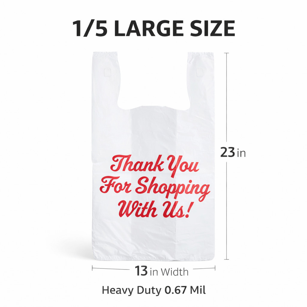 Bags 1/5 Large 23 x 13 x 8″ Thank You” T-Shirt Plastic Grocery Shopping Bags