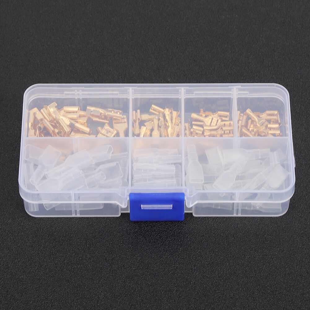 120Pcs 6.3mm 4.8mm 2.8mm Gold Copper Wire Terminal Connector Kit With Sleeve