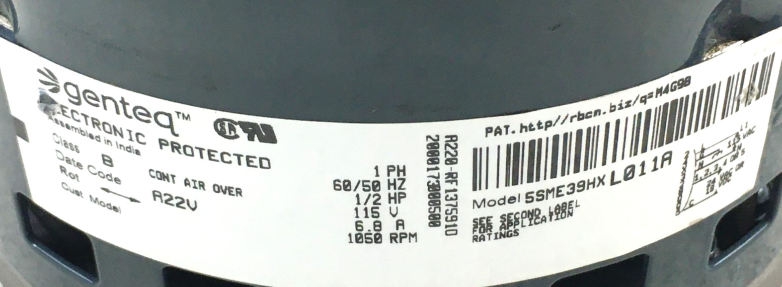 Genteq 5SME39HXL011A ECM Blower Motor 607363-01 HW15 1/2HP 115V CCWLE used MB455