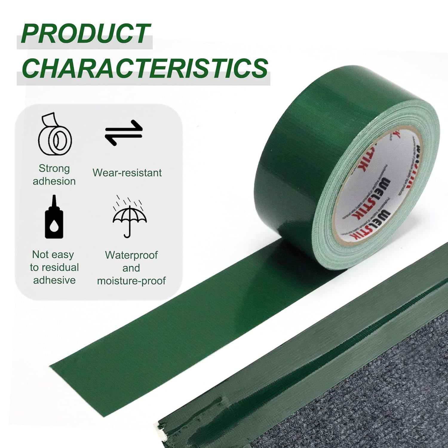 Professional Grade Dark Green Duct Tape, Waterproof Duct Cloth Fabric,Duct Tape