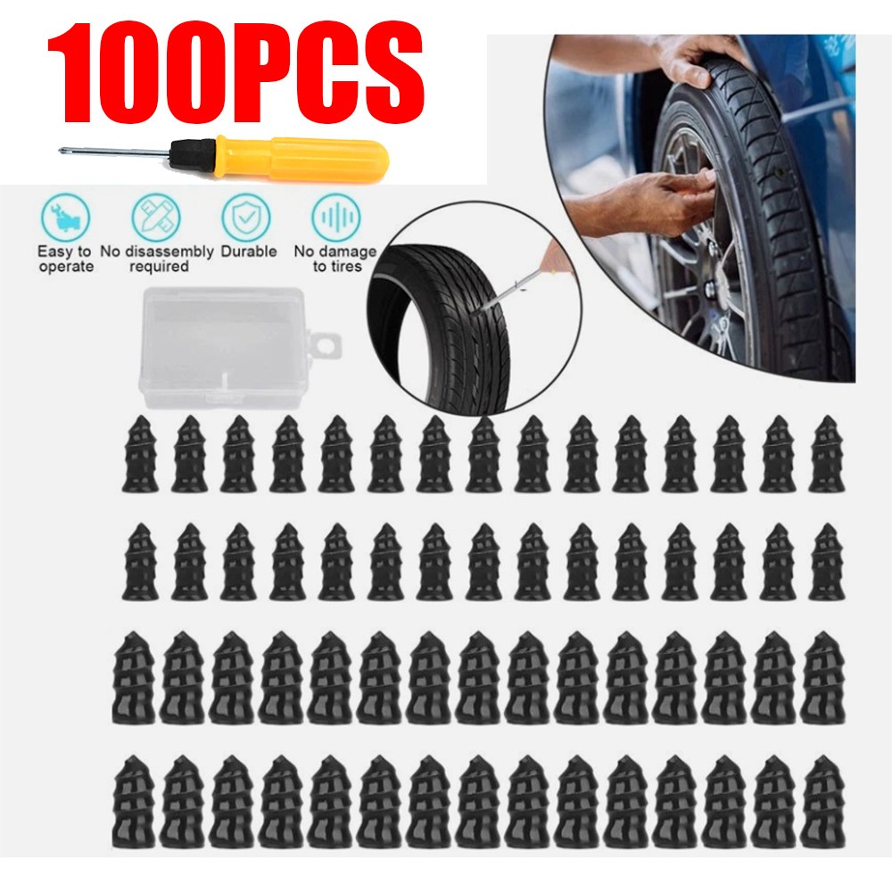 100X Puncture Repair Screw Nails&Tire Patch Plug FIX Car Tubeless Vacuum Tyre US