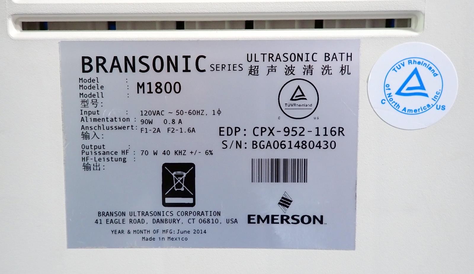 Branson Bransonic 1800 M1800 Ultrasonic Cleaner w/ Lid | CPX-952-116R