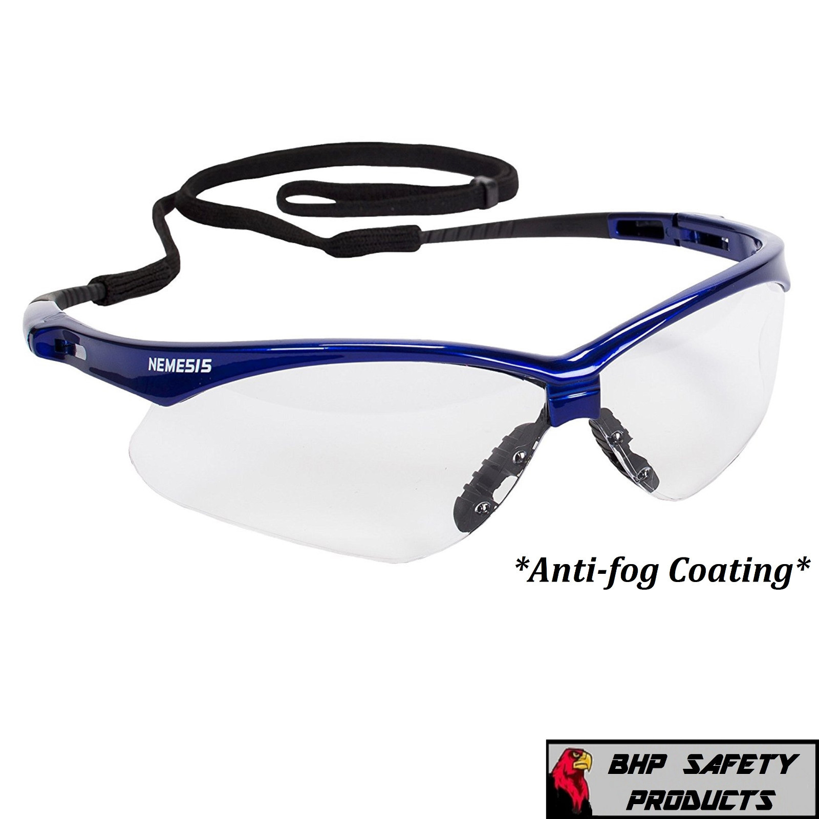 KLEENGUARD NEMESIS SAFETY GLASSES 47384 CLEAR ANTI-FOG LENS BLUE FRAME (1 PAIR)