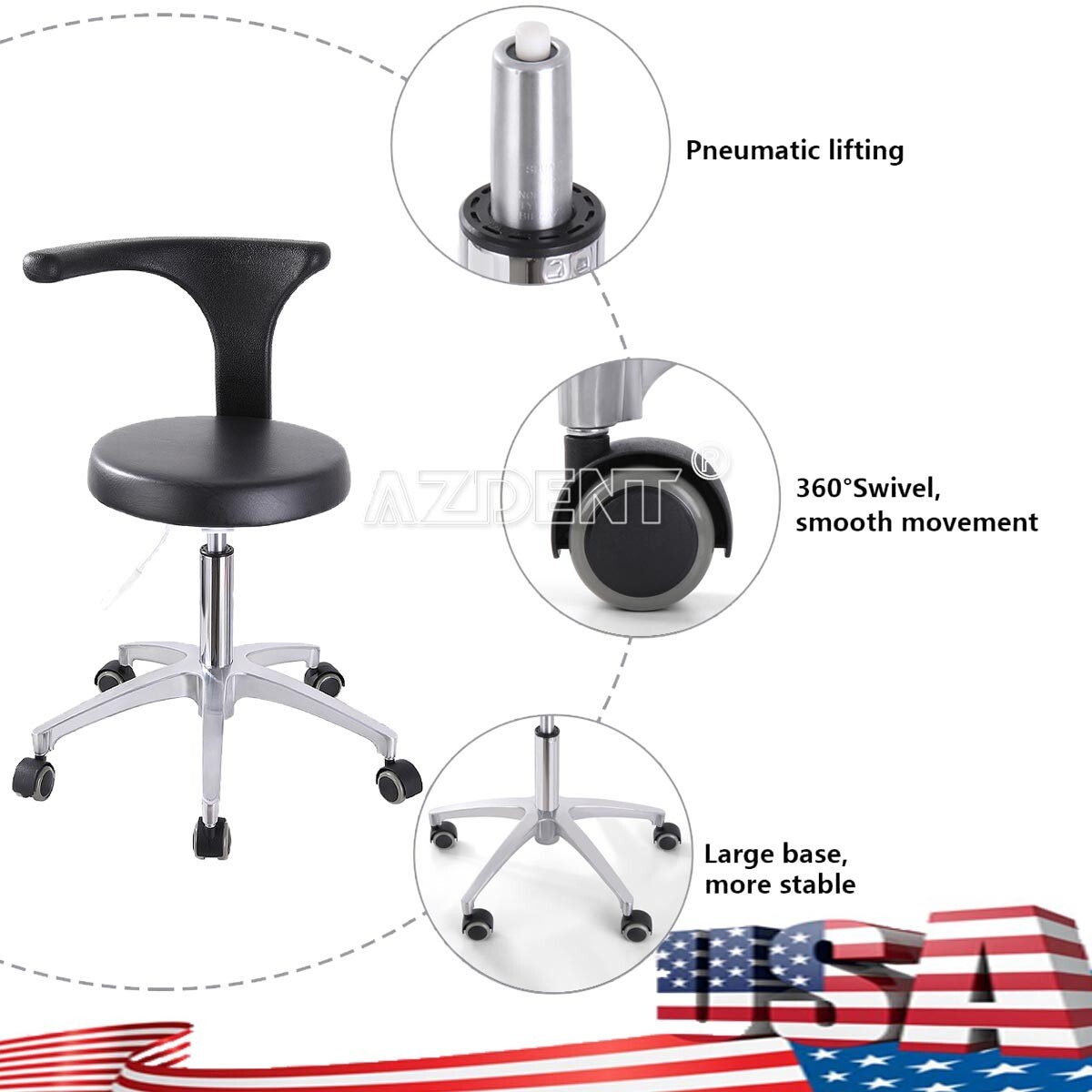 Taburete de Asistente Dental Taburete de Dentista Silla Ajustable de Cuero PU