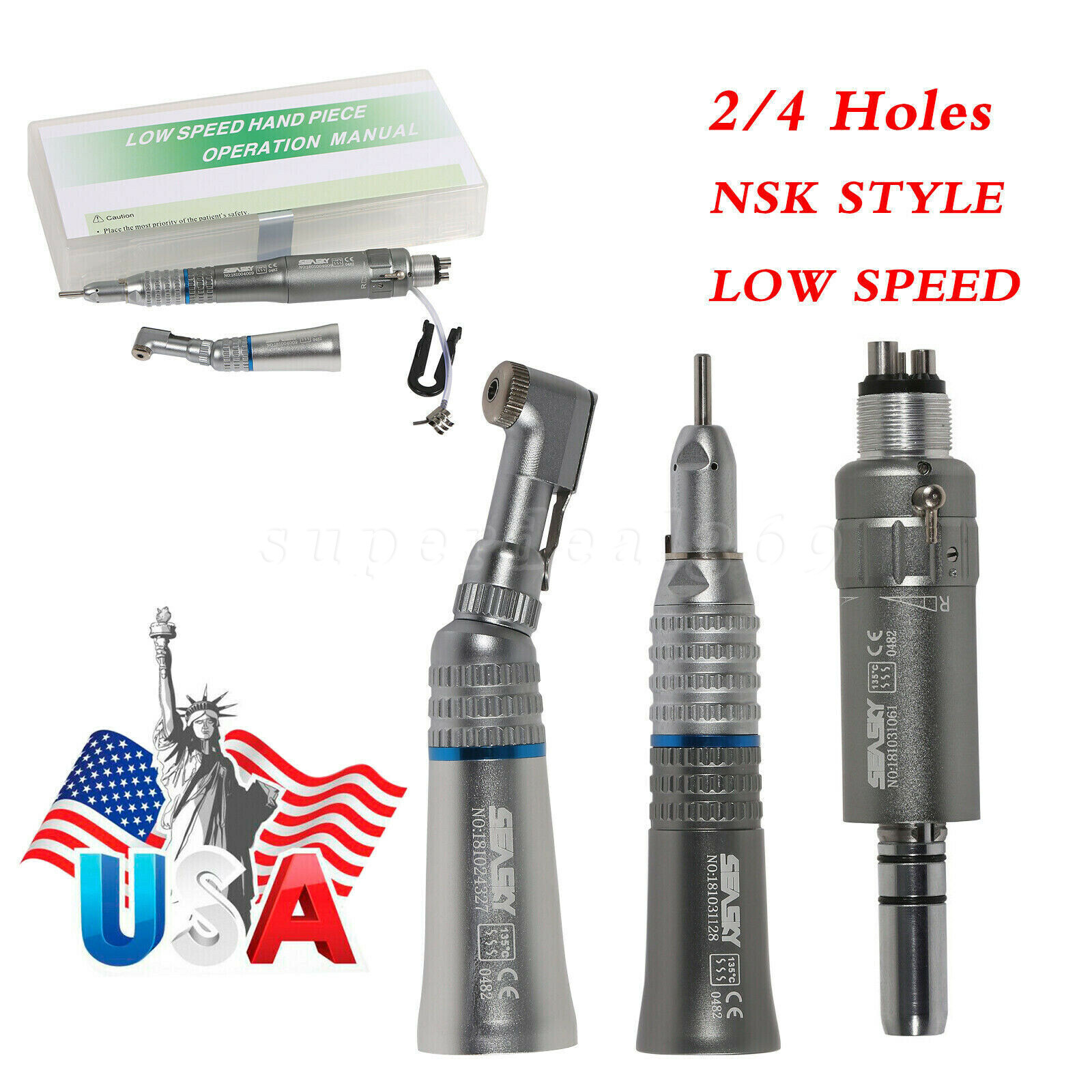 NSK type dental low slow speed handpiece contra angle straight motor 2/4holes us