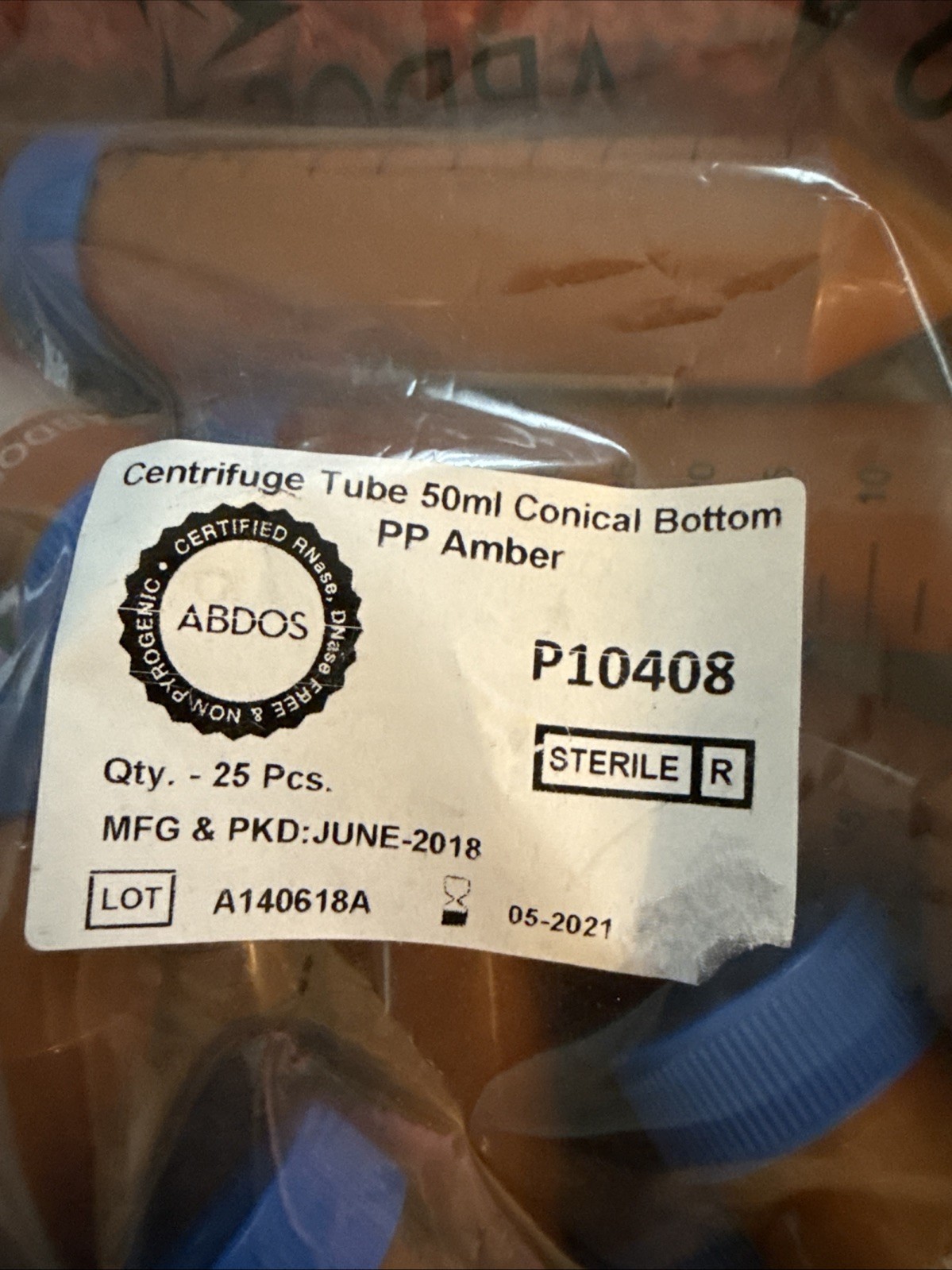 Amber 50ml Centrifuge Tube RNase/DNase-Free 49 Pc Lot Sterile Screw Top Conical